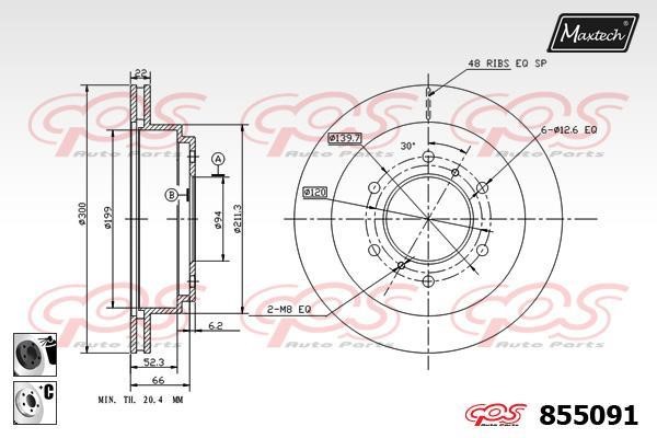 MaxTech 855091.6060 Rear ventilated brake disc 8550916060