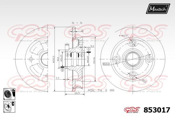 MaxTech 853017.6060 Rear brake disc, non-ventilated 8530176060