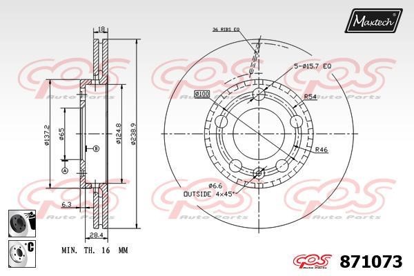 MaxTech 871073.6060 Front brake disc ventilated 8710736060