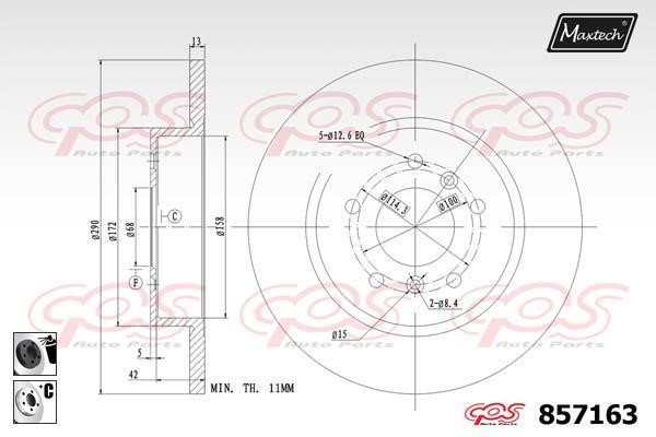 MaxTech 857163.6060 Rear brake disc, non-ventilated 8571636060