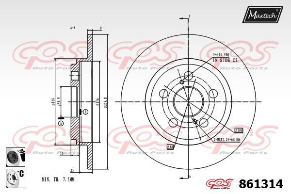 MaxTech 861314.6060 Rear brake disc, non-ventilated 8613146060