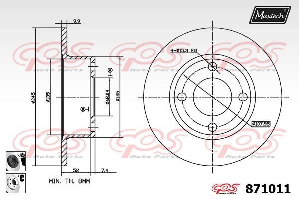 MaxTech 871011.6060 Rear brake disc, non-ventilated 8710116060