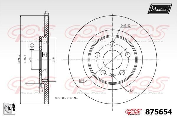 MaxTech 875654.0080 Rear brake disc, non-ventilated 8756540080