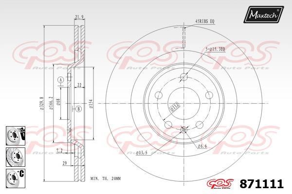 MaxTech 871111.6880 Rear ventilated brake disc 8711116880