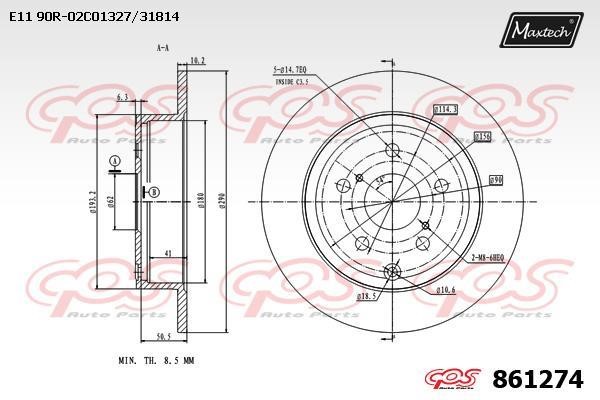 MaxTech 861274.0000 Rear brake disc, non-ventilated 8612740000