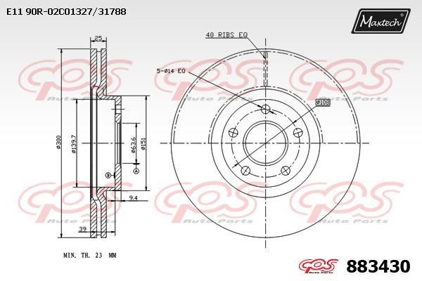 MaxTech 883430.0000 Front brake disc ventilated 8834300000