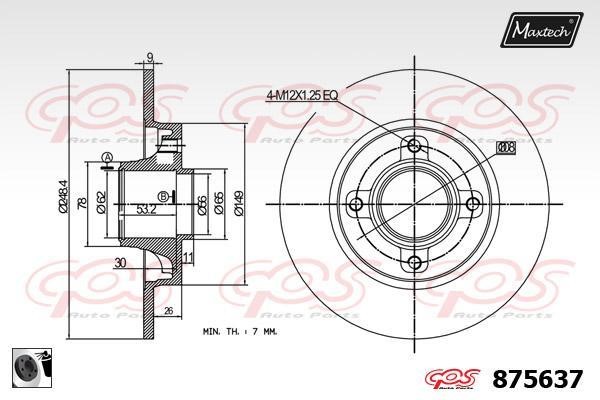 MaxTech 875637.0065 Rear brake disc, non-ventilated 8756370065