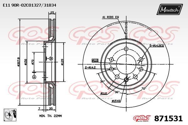 MaxTech 871531.0080 Front brake disc ventilated 8715310080