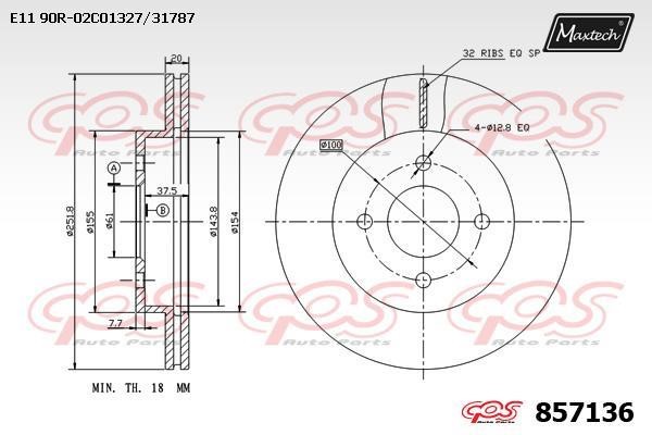 MaxTech 857136.0000 Front brake disc ventilated 8571360000