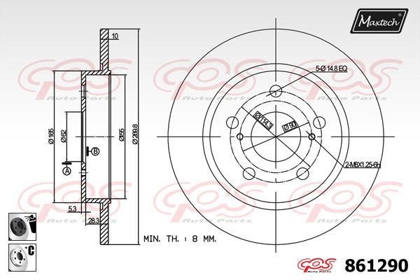 MaxTech 861290.6060 Rear brake disc, non-ventilated 8612906060