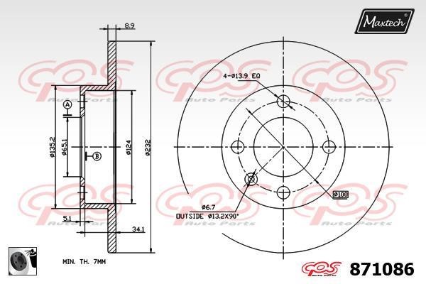 MaxTech 871086.0060 Rear brake disc, non-ventilated 8710860060