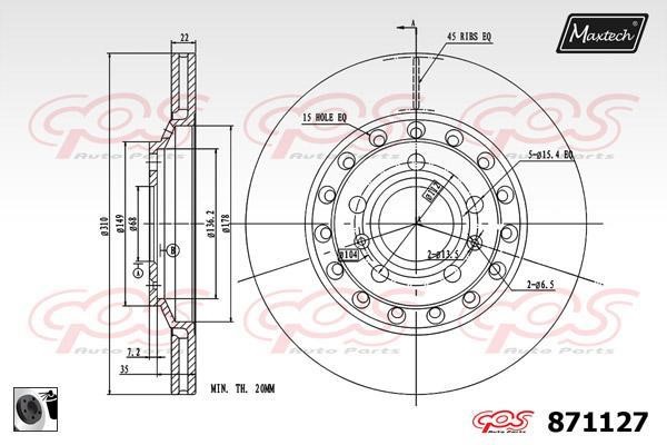 MaxTech 871127.0060 Rear ventilated brake disc 8711270060
