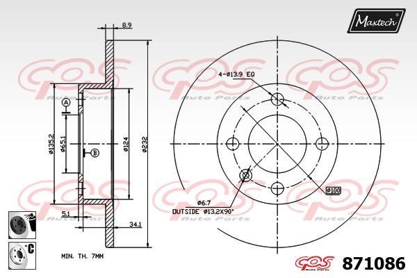 MaxTech 871086.6060 Rear brake disc, non-ventilated 8710866060