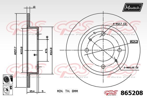 MaxTech 865208.6060 Rear brake disc, non-ventilated 8652086060
