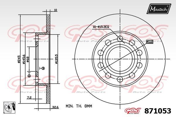 MaxTech 871053.0080 Rear brake disc, non-ventilated 8710530080