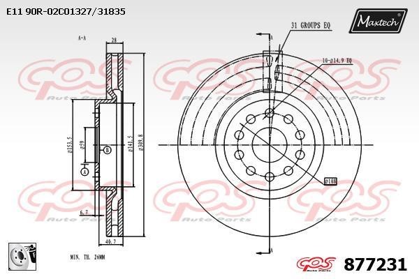 MaxTech 877231.0080 Front brake disc ventilated 8772310080