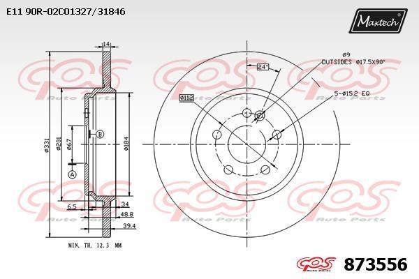 MaxTech 873556.0000 Rear brake disc, non-ventilated 8735560000