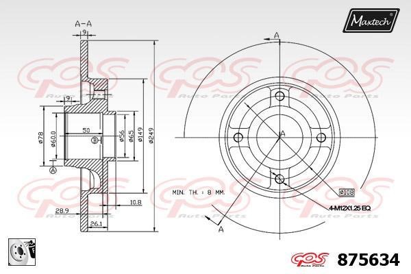 MaxTech 875634.0085 Rear brake disc, non-ventilated 8756340085