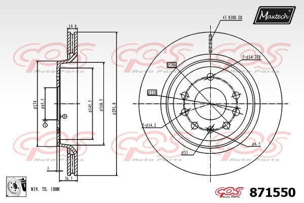 MaxTech 871550.0080 Rear ventilated brake disc 8715500080