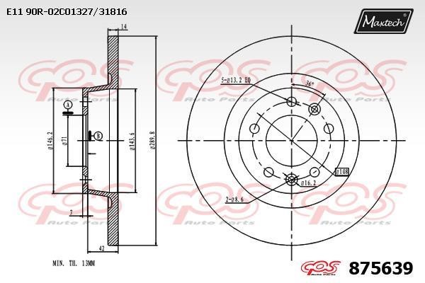 MaxTech 875639.0000 Rear brake disc, non-ventilated 8756390000