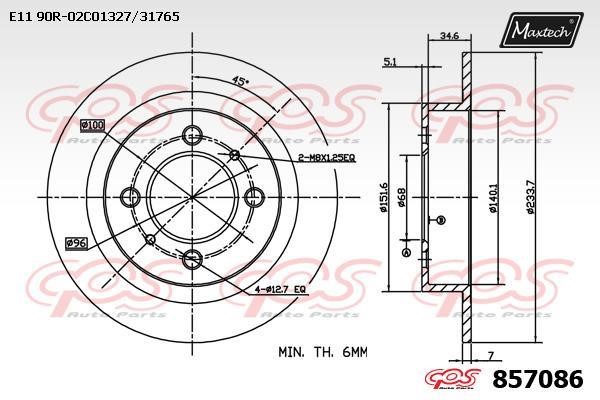 MaxTech 857086.0000 Rear brake disc, non-ventilated 8570860000