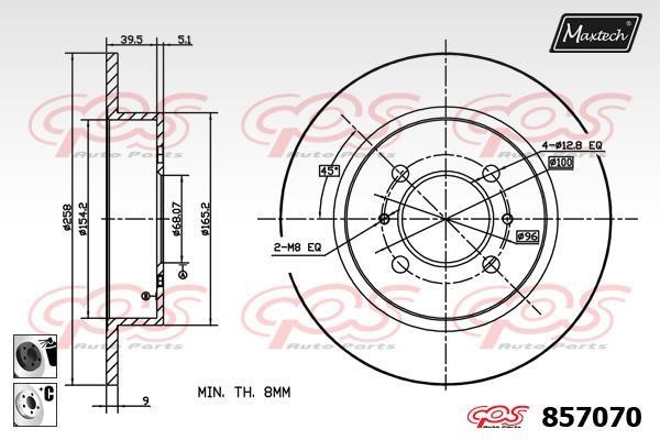 MaxTech 857070.6060 Rear brake disc, non-ventilated 8570706060