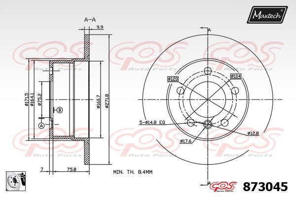 MaxTech 873045.0080 Rear brake disc, non-ventilated 8730450080