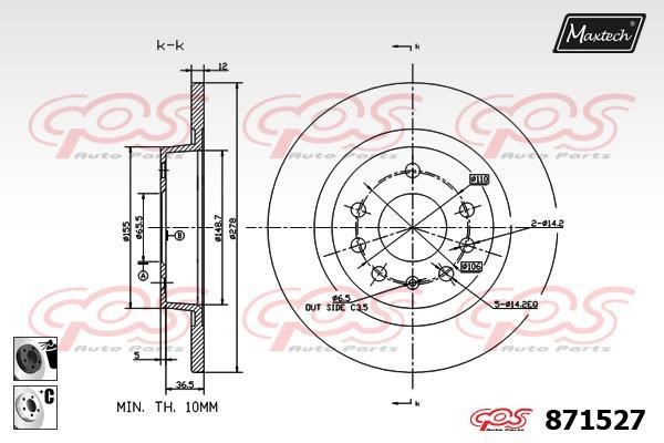 MaxTech 871527.6060 Rear brake disc, non-ventilated 8715276060
