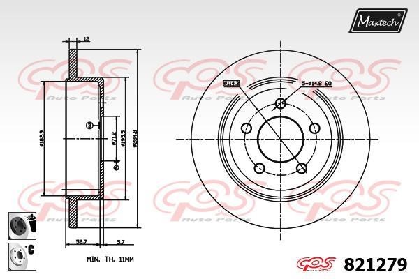 MaxTech 821279.6060 Rear brake disc, non-ventilated 8212796060