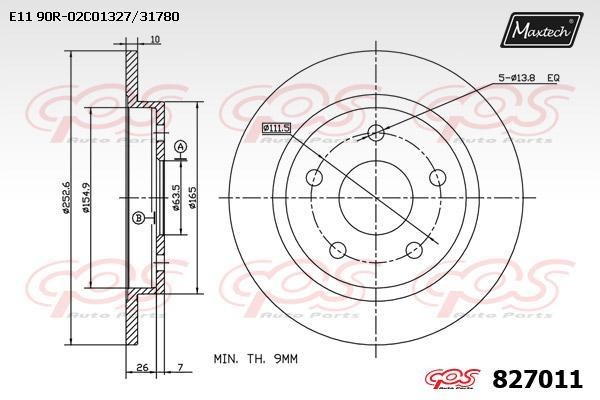 MaxTech 827011.0000 Rear brake disc, non-ventilated 8270110000