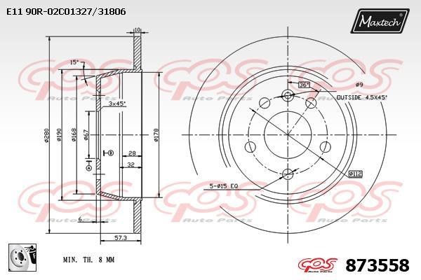 MaxTech 873558.0080 Rear brake disc, non-ventilated 8735580080
