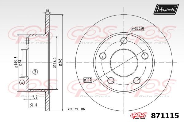 MaxTech 871115.0000 Rear brake disc, non-ventilated 8711150000