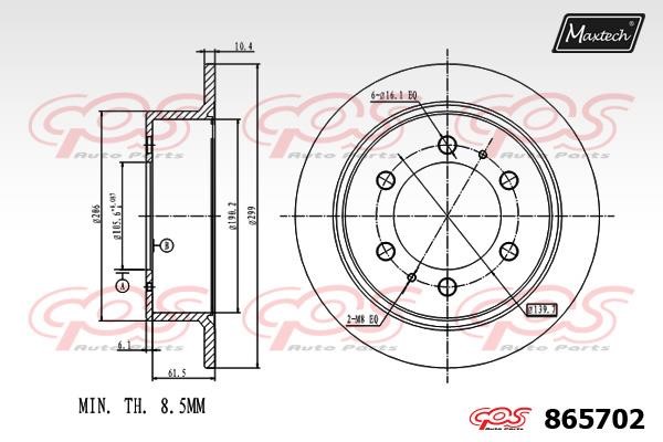 MaxTech 865702.0000 Rear brake disc, non-ventilated 8657020000