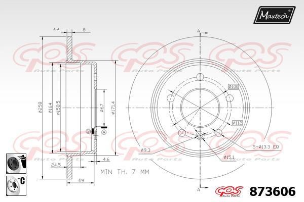MaxTech 873606.6060 Rear brake disc, non-ventilated 8736066060
