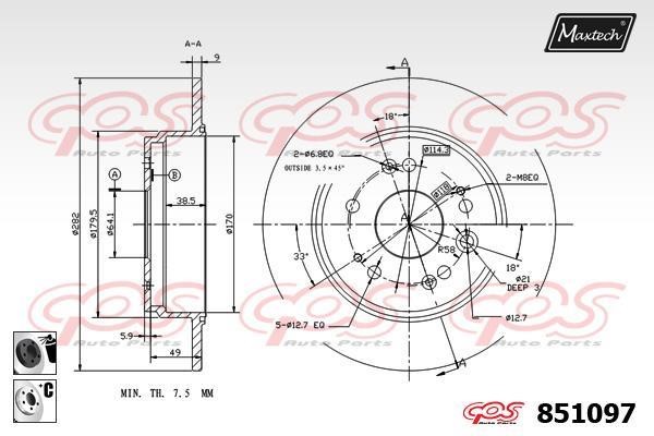 MaxTech 851097.6060 Rear brake disc, non-ventilated 8510976060