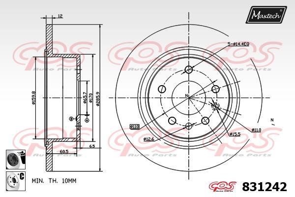 MaxTech 831242.6060 Rear brake disc, non-ventilated 8312426060