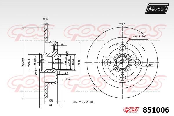 MaxTech 851006.0000 Rear brake disc, non-ventilated 8510060000
