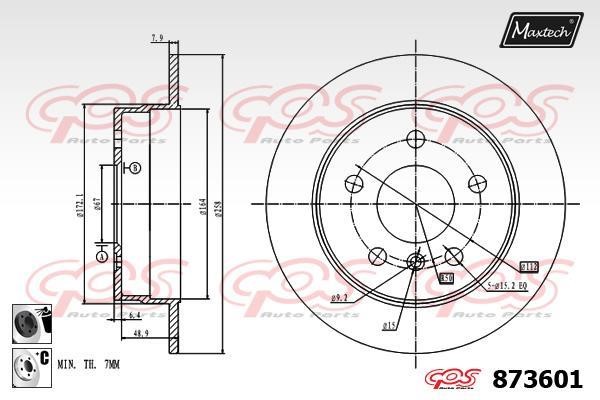 MaxTech 873601.6060 Rear brake disc, non-ventilated 8736016060