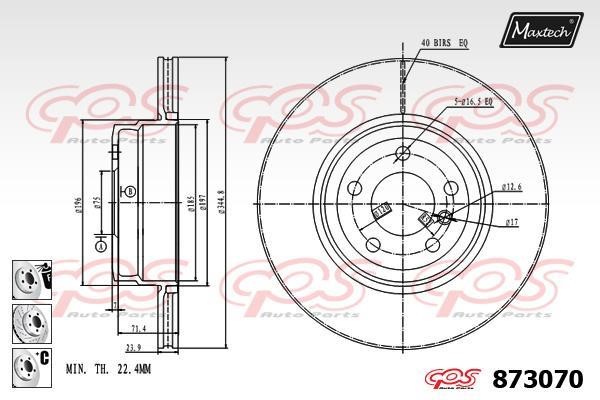 MaxTech 873070.6980 Rear ventilated brake disc 8730706980
