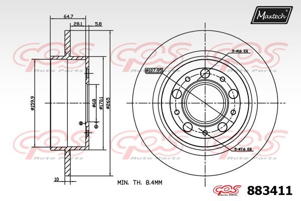 MaxTech 883411.0000 Rear brake disc, non-ventilated 8834110000