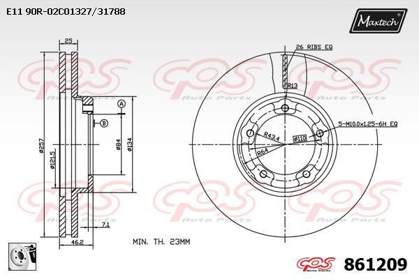 MaxTech 861209.0080 Front brake disc ventilated 8612090080