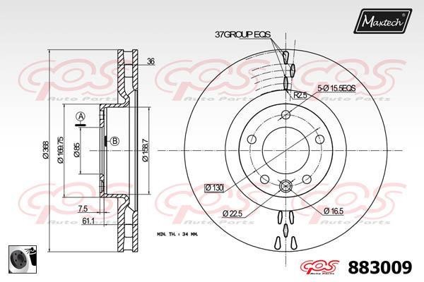 MaxTech 883009.0060 Front brake disc ventilated 8830090060