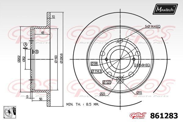 MaxTech 861283.0080 Rear brake disc, non-ventilated 8612830080