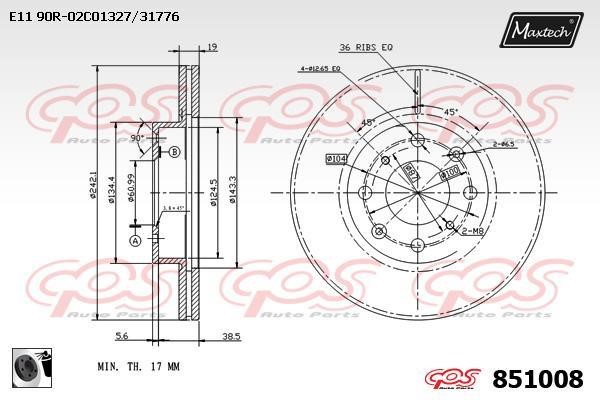 MaxTech 851008.0060 Front brake disc ventilated 8510080060