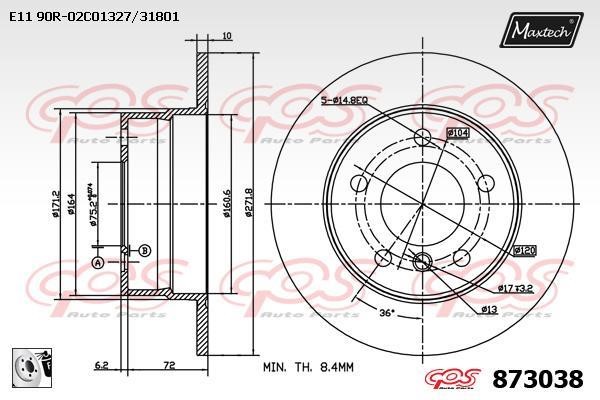 MaxTech 873038.0080 Rear brake disc, non-ventilated 8730380080