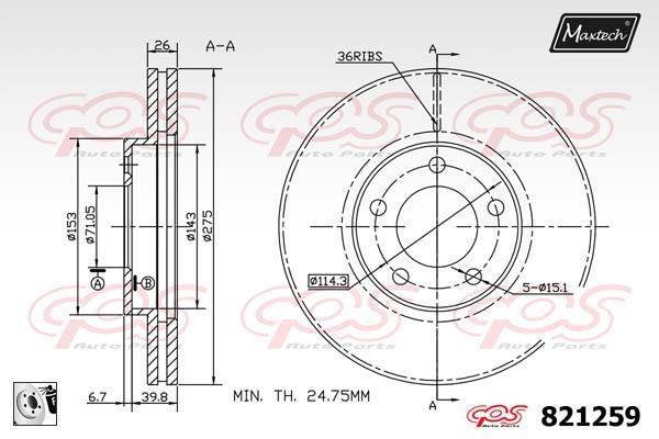 MaxTech 821259.0080 Front brake disc ventilated 8212590080