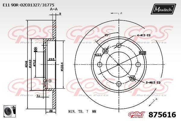 MaxTech 875616.0060 Rear brake disc, non-ventilated 8756160060