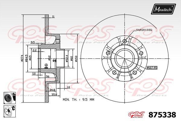 MaxTech 875338.6065 Rear brake disc, non-ventilated 8753386065