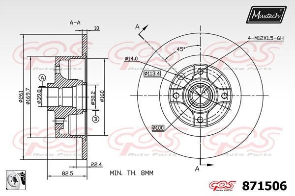 MaxTech 871506.0080 Rear brake disc, non-ventilated 8715060080