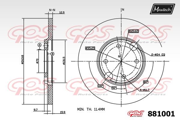 MaxTech 881001.0000 Rear brake disc, non-ventilated 8810010000